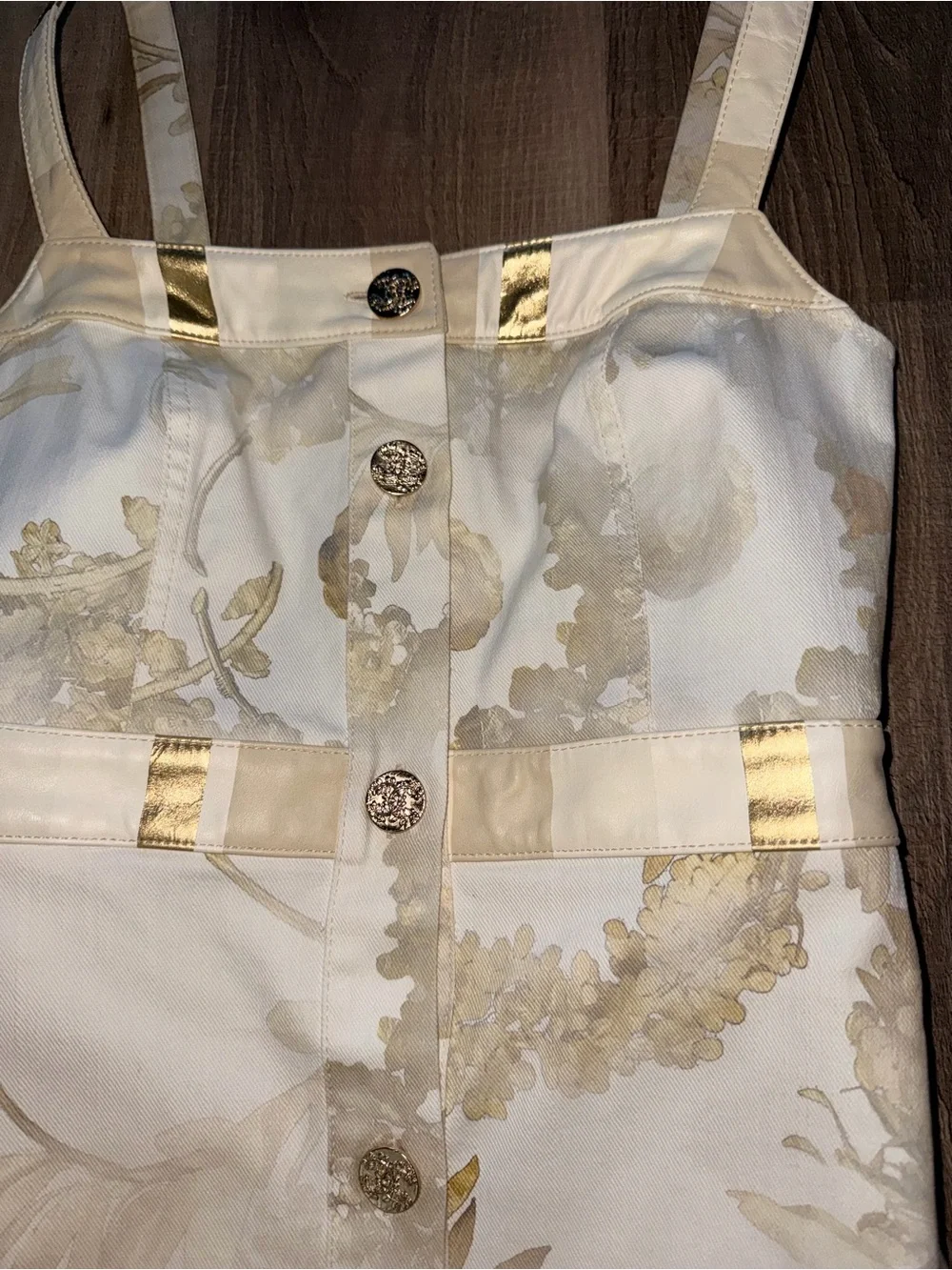 Ivory and Gold Floral Button-Front Mini Dress CHANEL dress - Picture 2 of 4
